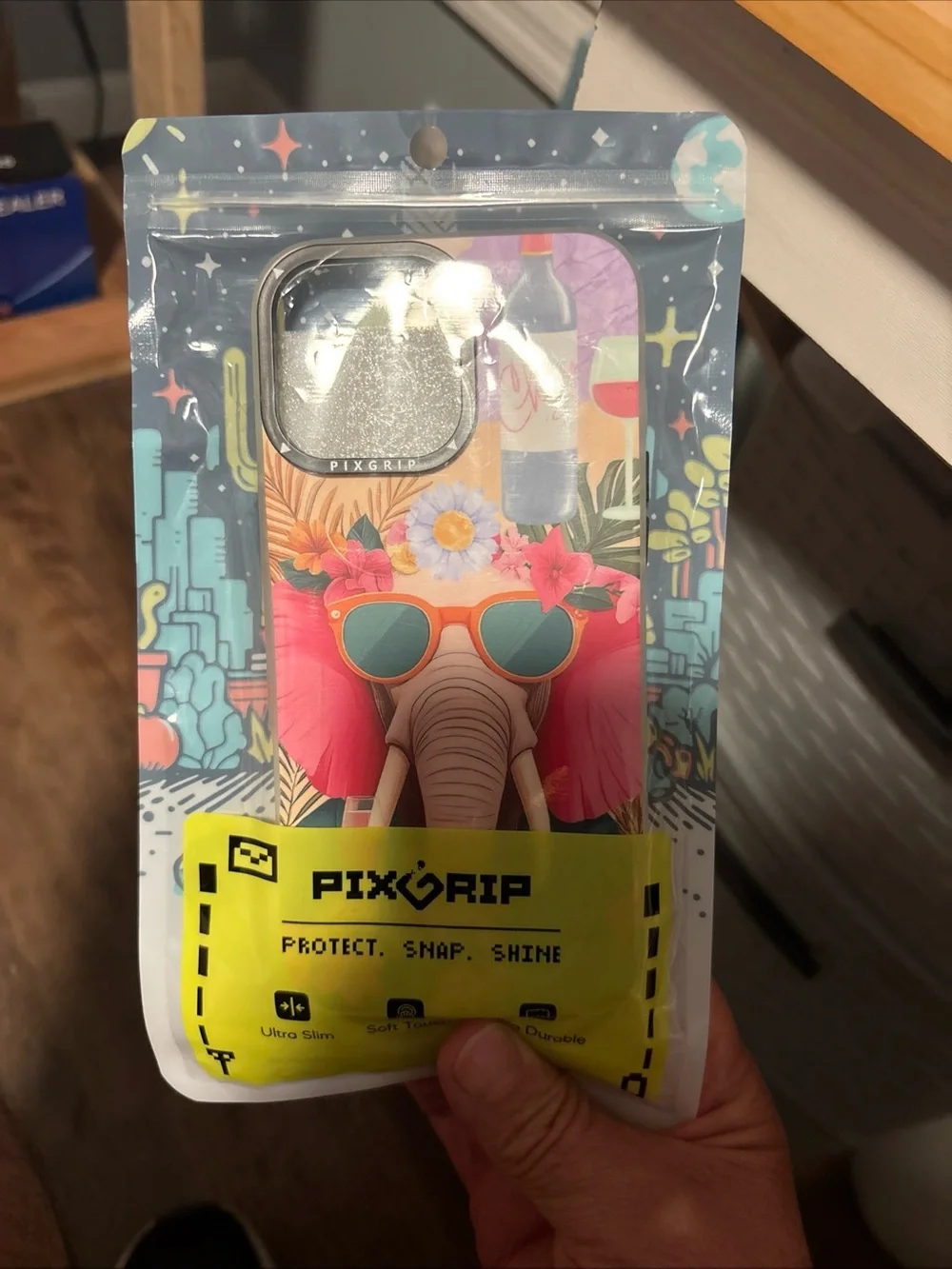 PixGrip Hard Cover Case for Apple iPhone 16 Pro Max Elephant with Glasses theme